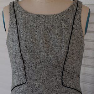 White House Black Market Gray Tweed Shift Dress with Black Piping